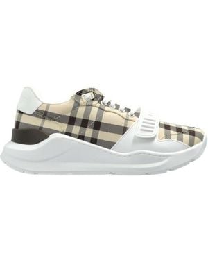 Burberry Checked Lace-Up Sneakers - White