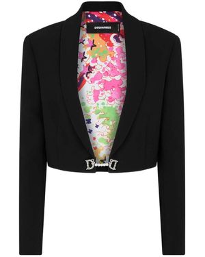 DSquared² Logo-Plaque Long-Sleeved Cropped Blazer - Black