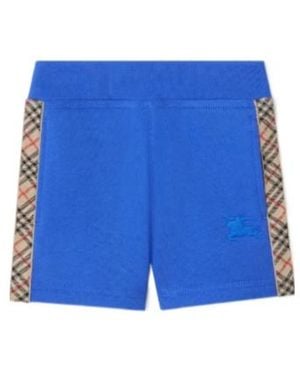 Burberry Check Trim Cotton Shorts - Blue