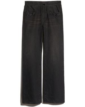 Gucci Flared Cotton Denim Pants With Horsebit - Black
