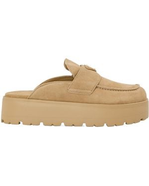 Prada Suede Platform Mules With Lugged Sole - Natural