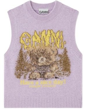 Ganni Vest With Forest Teddy - Purple