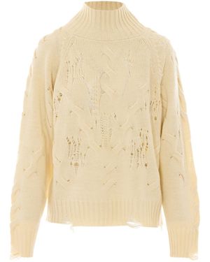 Aniye By Tina Distressed High Neck Knitted Jumper - Natural