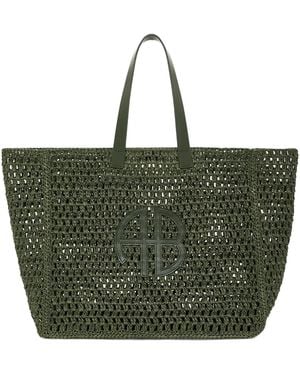 Anine Bing Logo Patch Interwovened Top Handle Bag - Green