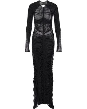 Mugler Pleated Back Mesh Dress - Black