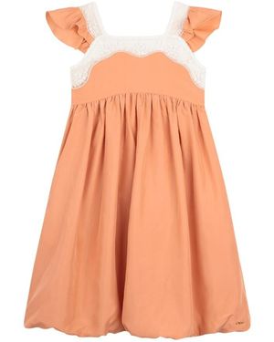 Chloé Ruffled Lace-Detail Dress - Orange