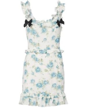 Alessandra Rich Ruffled Floral Print Dress - Blue