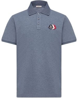 Moncler Logo Patch Short-Sleeve Polo Shirt - Blue