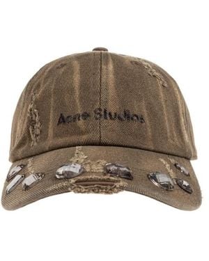 Acne Studios Logo Embroidered Distressed Baseball Cap - Brown