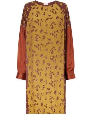 Dries Van Noten Satin-Trimmed Floral-Jacquard Midi Dress - Natural