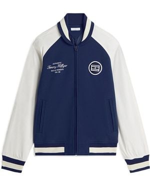 Tommy Hilfiger Interlock Knit Colour-Blocked Relaxed Bomber Jacket - Blue