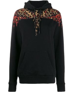 Marcelo Burlon Leopard Print Wing Hooded Jumper - Black