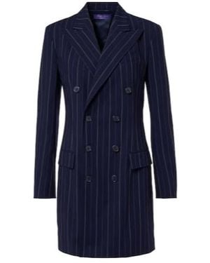 Ralph Lauren Striped Double-Breasted Wool Blazer Dress - Blue