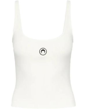 Marine Serre Moon Logo Ribbed Jersey Cropped Tank Top - White
