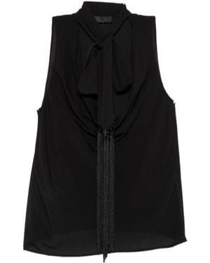 Liu Jo Fringe-Detail Pussy-Bow Top - Black