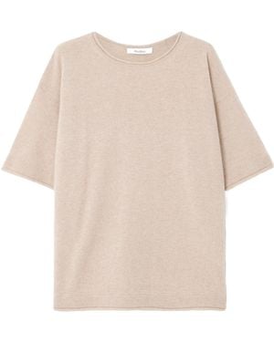 Max Mara Short-Sleeve Round-Neck Knit T-Shirt in Natural | Lyst