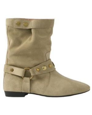 Isabel Marant Stania Studded Suede Ankle Boots - Green