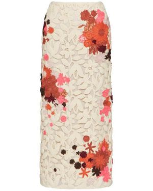 Valentino Logo Embroidered Lace Mid-Length Skirt