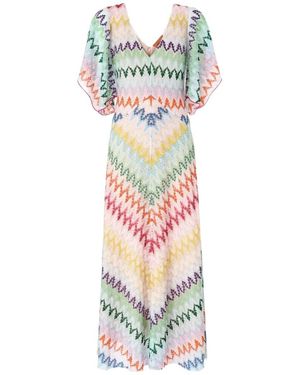 Missoni V-Neck Chevron-Pattern Maxi Dress - White