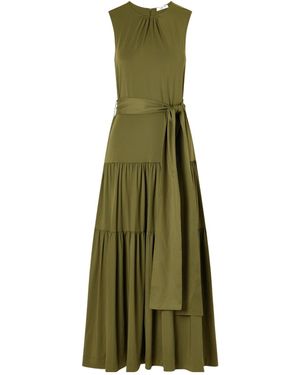 Altuzarra Liza Belted Tiered Gathered Jersey Maxi Dress - Green