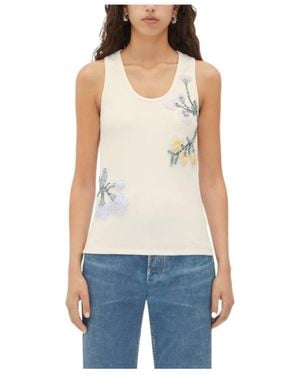 Bottega Veneta Floral Motif Embroidered Tank Top - Blue