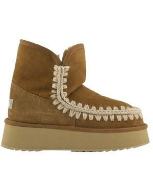 Mou 25Mm Platform Crochet-Trim Boots - Brown