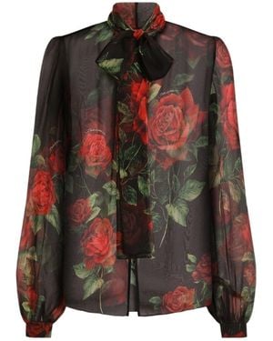 Dolce & Gabbana Rose-Print Chiffon Blouse - Brown