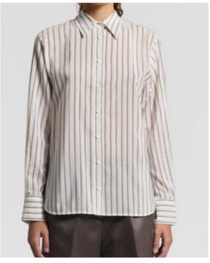 Peserico Long Sleeve Striped Buttoned Shirt - Gray