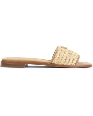 Prada Logo Plaque Square Toe Sandals - Natural