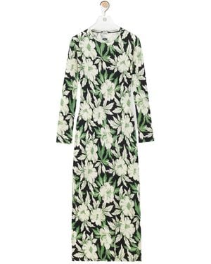 Loewe Floral Printed Crewneck Dress - Green