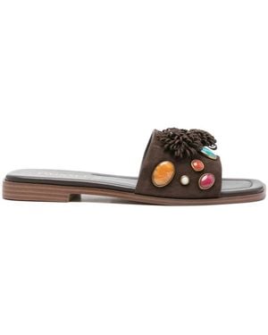 Twinset Embellished Slide Sandals - Brown