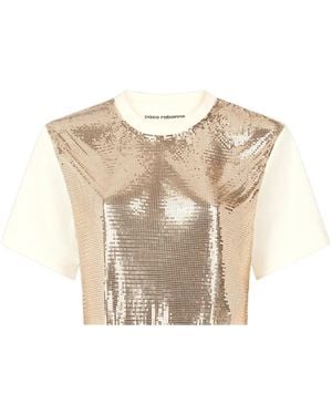 Rabanne Chainmail Effect Cropped T-Shirt - Natural