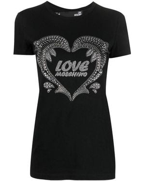 Moschino Logo Printed Short Sleeved T-Shirt - Black