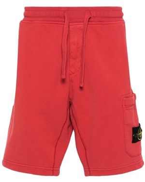 Stone Island Compass-Badge Cotton Shorts - Red