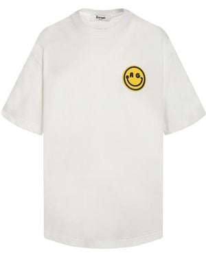 LIU REGALI Smiley Face Badge Letter Printed Short-Sleeved T-Shirt - White