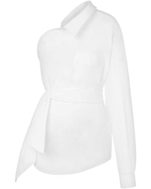 Moschino One-Shoulder Stretch Poplin Shirt - White