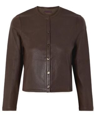 Stouls Cropped Leather Cardigan - Brown