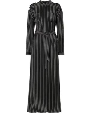 Tom Ford Belted Striped Silk-Twill Maxi Dress - Black