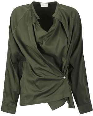 Lemaire Band-Collar Asymmetric Shirt - Green