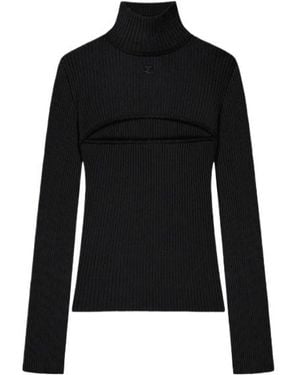 Courreges Slash-Detail Ribbed-Knit Sweater - Black