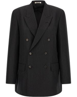 AURALEE Wool Double-Breasted Suit Jacket - Black