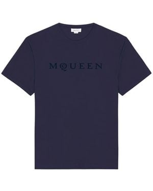 McQueen Flocked-Logo Crewneck T-Shirt - Blue