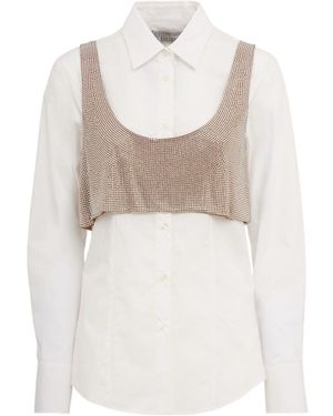 GIUSEPPE DI MORABITO Cotton Poplin Shirt With Crystal Top - White