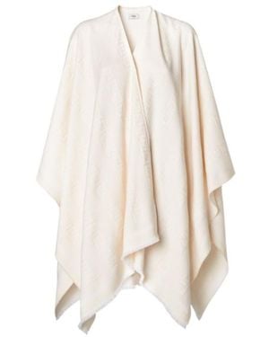 Fendi Monogram-Jacquard Fringed Poncho - White