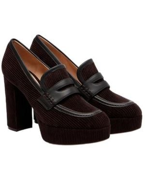 Gianvito Rossi Leather-Trimmed Corduroy Loafer Pumps - Black