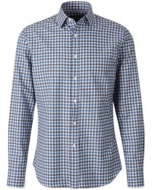 Canali Curved Hem Plaid Shirt - Blue