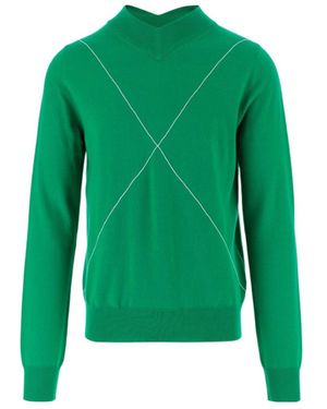 Bottega Veneta Contrast-Stitch V-Neck Knitted Jumper - Green