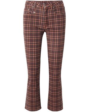 R13 Kick Fit Cropped Checked High-Rise Flared Jeans