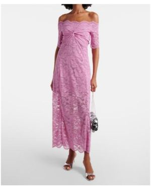 rabanne off the shoulder twist front guipure lace midi dress Rabanne Purple Lace Maxi Dress