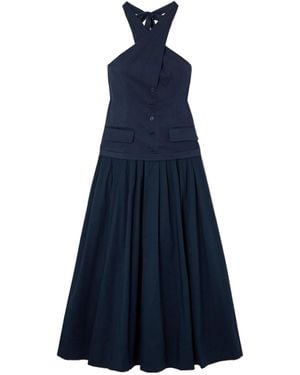 STAUD Poplin Halterneck Maxi Dress - Blue